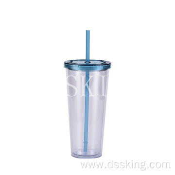 24OZ plastic straw cup Creative transparent cold drink cup with lid